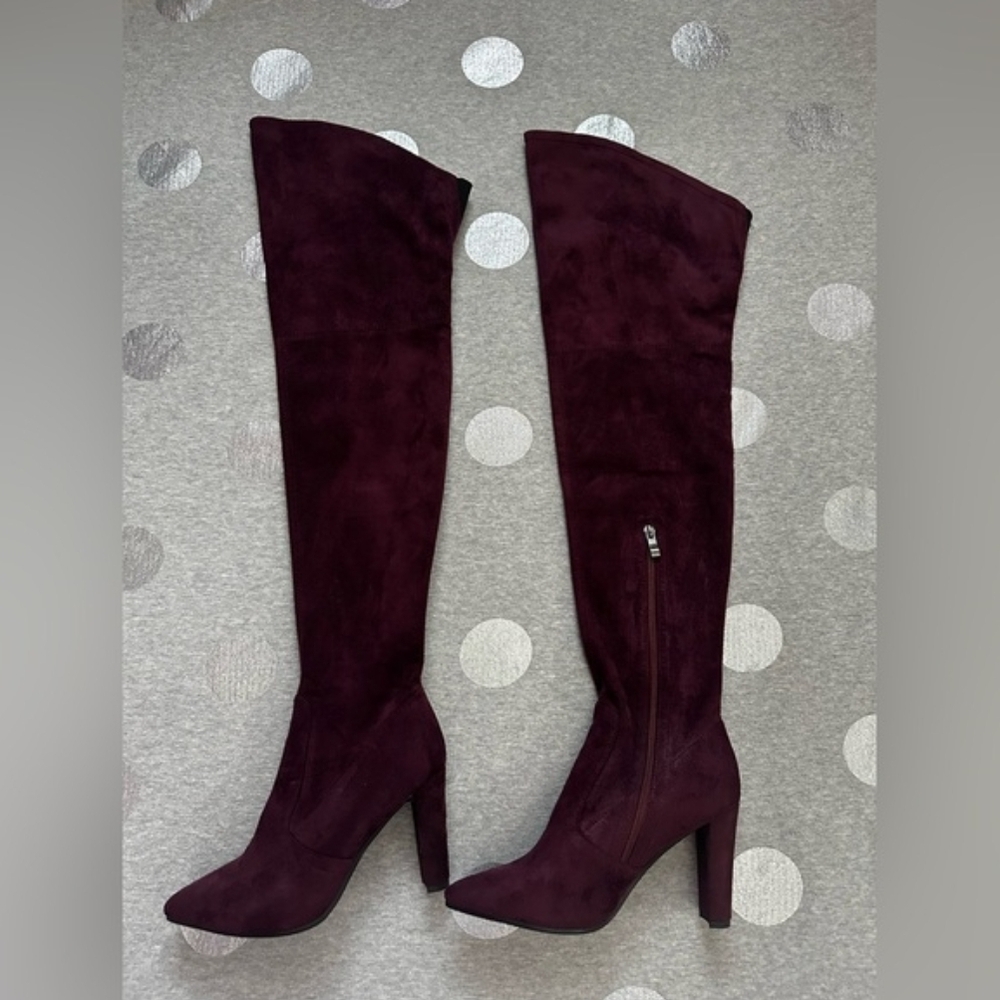 💜 👢🔥 Deep Plum Suede Over-the-Knee Boots - Picture 2 of 7